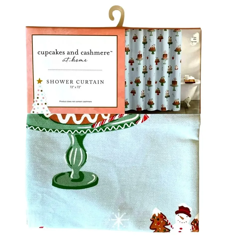 Cupcakes & Cashmere Christmas Shower Curtain Gingerbread Cake Candy Cane New